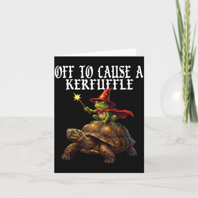Off To Cause A Kerfuffle Funny Whimsical Frog Wiza Card (Front)