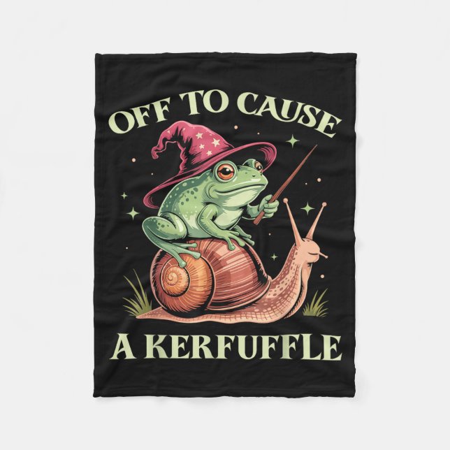Off To Cause A Kerfuffle Whimsical Wizard Frog Mem Fleece Blanket (Front)