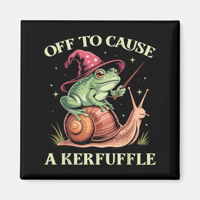 Off To Cause A Kerfuffle Whimsical Wizard Frog Mem Magnet (Front)