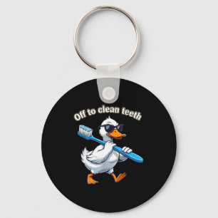 Off to clean teeth funny goose dental professional keychain