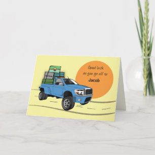 Off to College Customizable Name Blue Pick Up Card