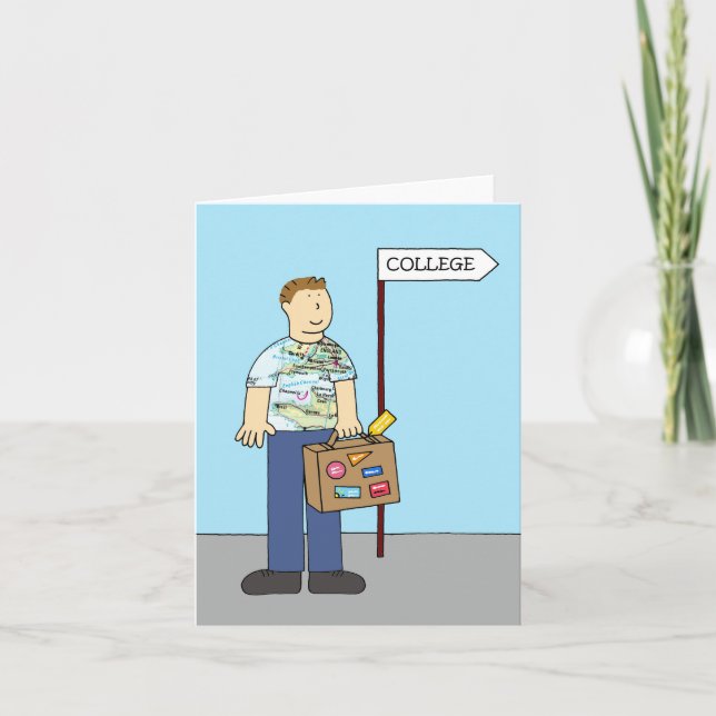 Off to College Good luck for Him Card (Front)