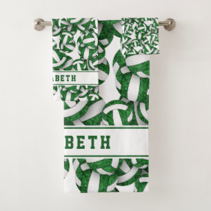 off to college volleyball player girls name green bath towel set