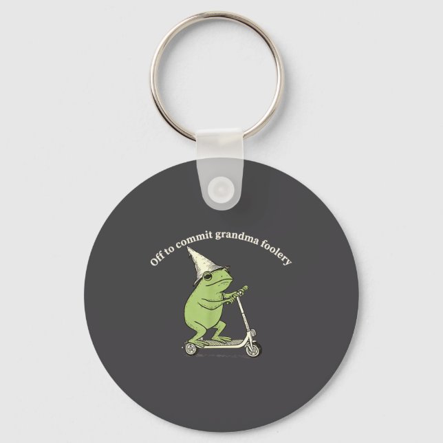 Off To Commit Grandma Foolery Funny Frog Meme  Keychain (Front)