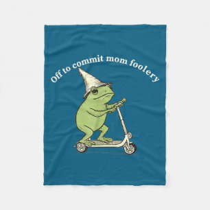 Off To Commit Mom Foolery Funny Frog Meme  Fleece Blanket