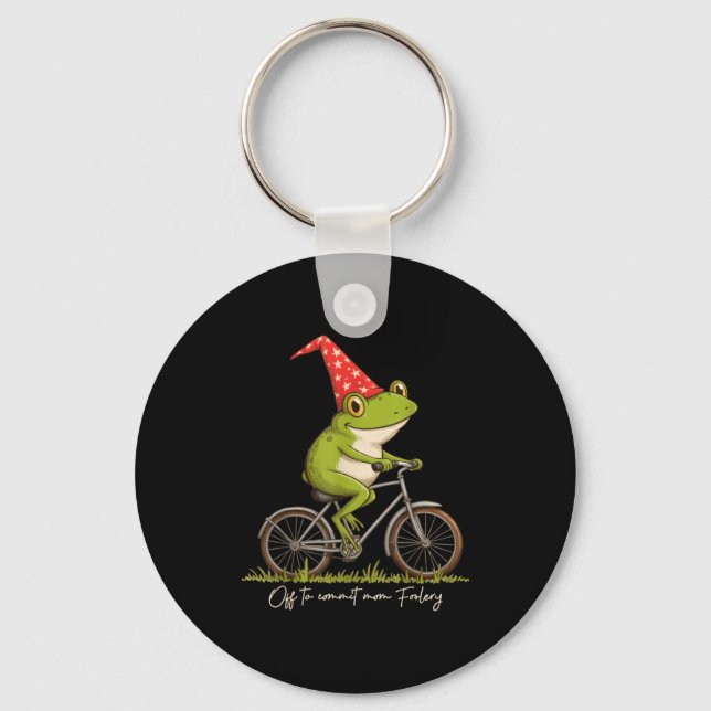 Off To Commit Mom Foolery Funny Frog Meme  Keychain (Front)