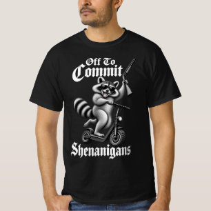 Off to Commit Shenanigans Funny Raccoon Scooter T-Shirt