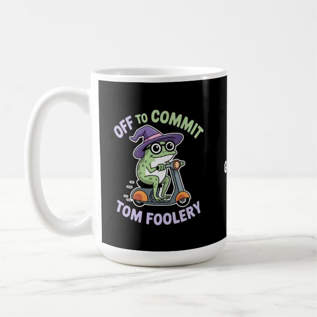 Off to Commit Tom Foolery Frog Funny Meme Coffee Mug (Left)
