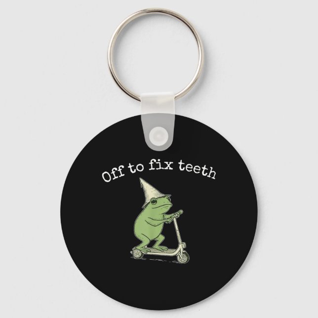 Off to Fix Teeth Frog Dentist Dentistry Dental Keychain (Front)