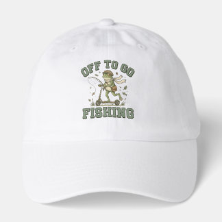 Off To Go Fishing Frog on Scooter Vintage Funny Hat