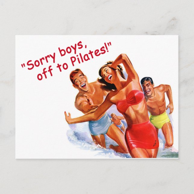 Off to Pilates Vintage Swimsuit Postcard (Front)