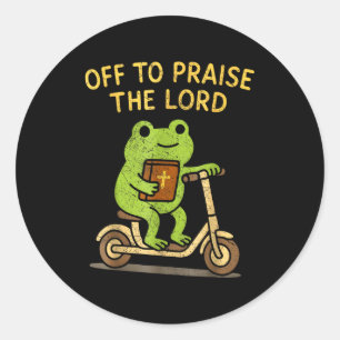 Off To Praise The Lord Frog Christian Classic Round Sticker