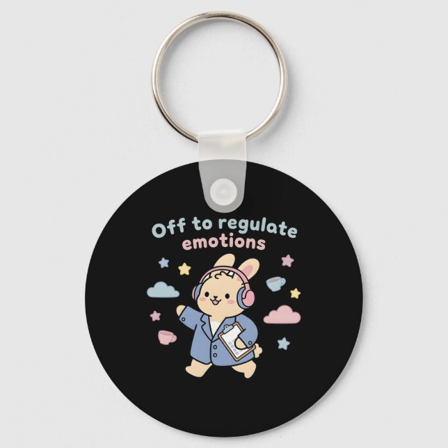 Off To Regulate Emotions Funny Bunny Rabbit Scoote Keychain (Front)