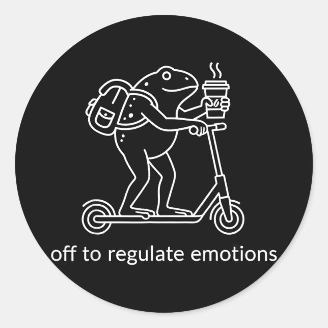 Off to regulate emotions funny frog on scooter Off Classic Round Sticker (Front)