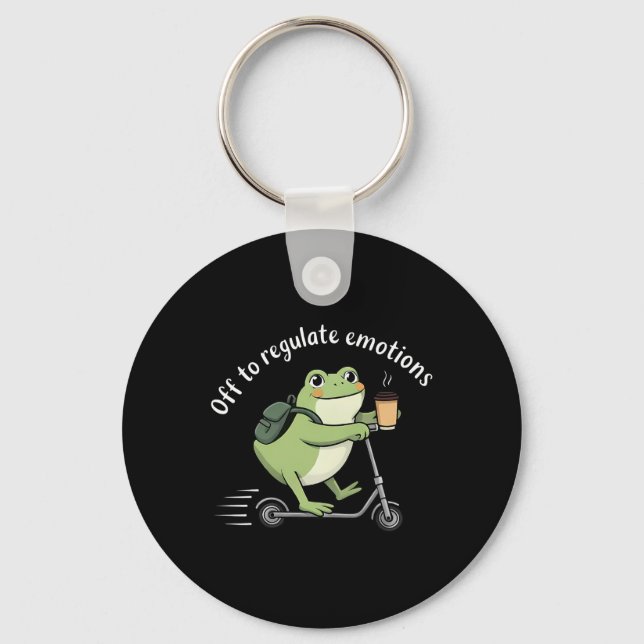 Off To Regulate Emotions Funny Frog Scooter Mental Keychain (Front)
