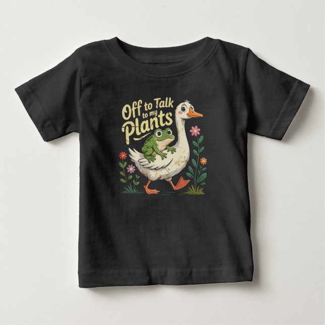 Off to Talk to My Plants – Cute Frog & Goose Baby  T-Shirt (Front)