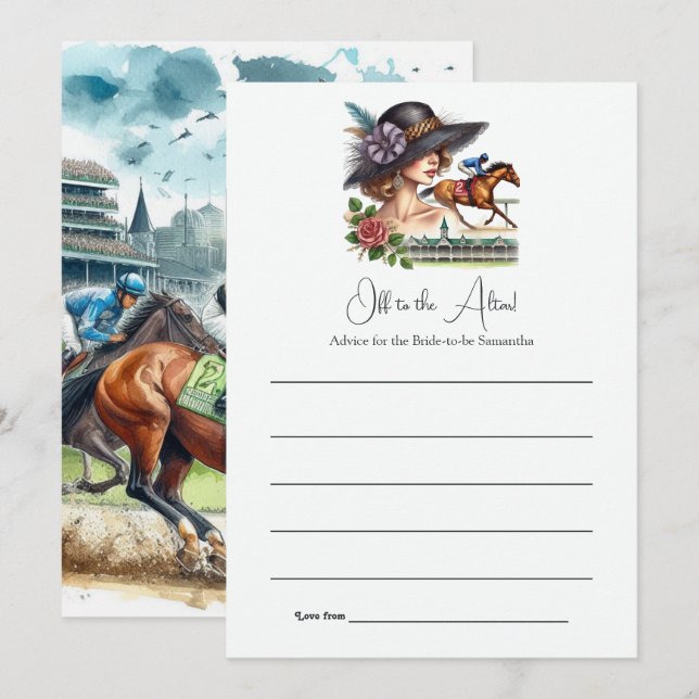 Off to the Altar Horse Racing Bridal Shower Advice Card (Front/Back)