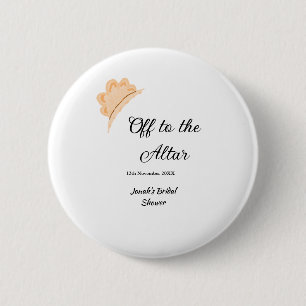Off to the altar orange cap hat bridal shower name button
