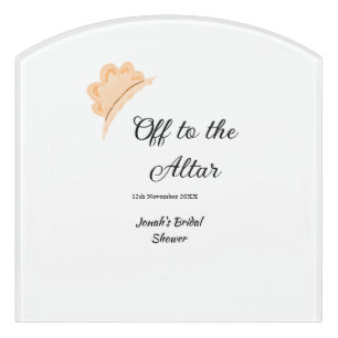 Off to the altar orange cap hat bridal shower name door sign