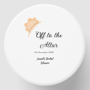 Off to the altar orange cap hat bridal shower name mini candle favors