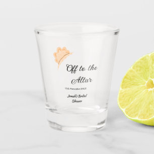 Off to the altar orange cap hat bridal shower name shot glass