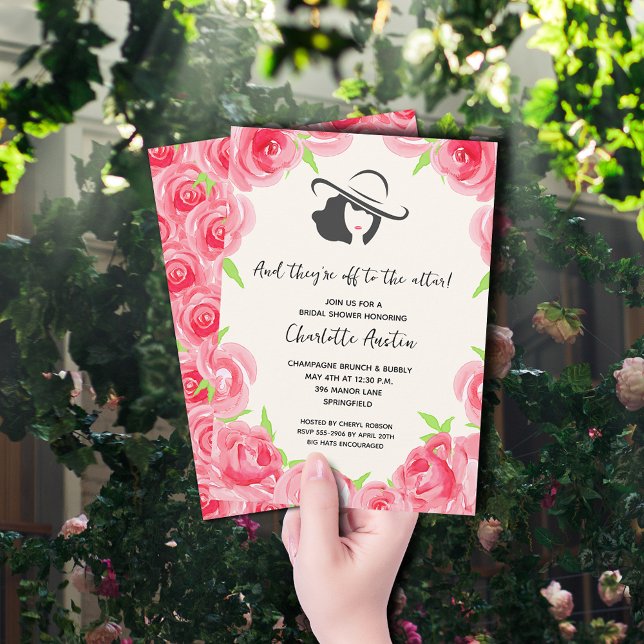Off to the Altar Pink Roses Bridal Shower Invitation (Creator Uploaded)