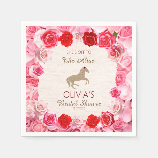 Off to the Altar Red Roses Bridal Shower Napkins (Front)