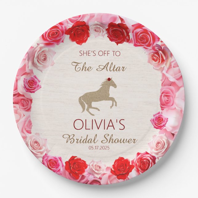 Off to the Altar Red Roses Bridal Shower Paper Plates (Front)