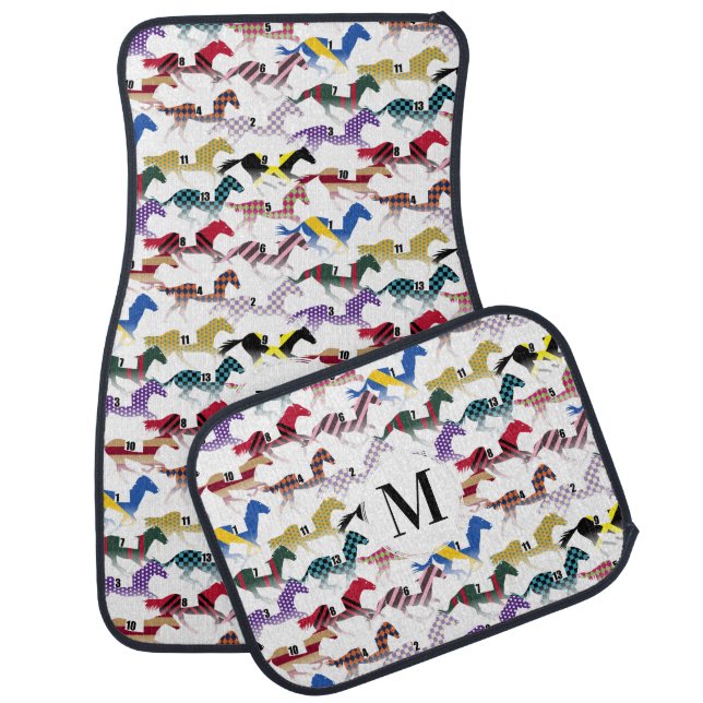 Off to the Horse Races Jockey Silk Pattern Car Floor Mat (Set)