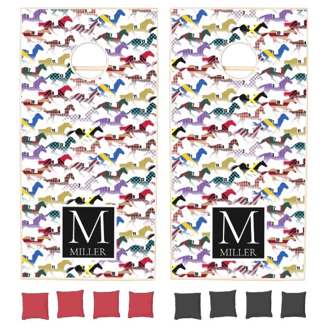 Off to the Horse Races Jockey Silk Pattern Cornhole Set (Set)