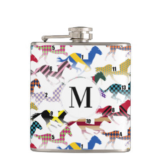 Off to the Horse Races Jockey Silk Pattern Flask