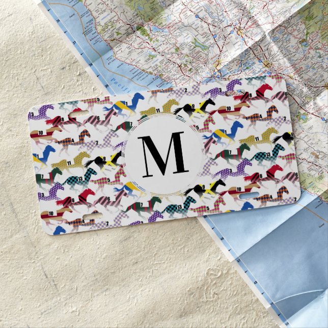 Off to the Horse Races Jockey Silk Pattern License Plate (In Situ)