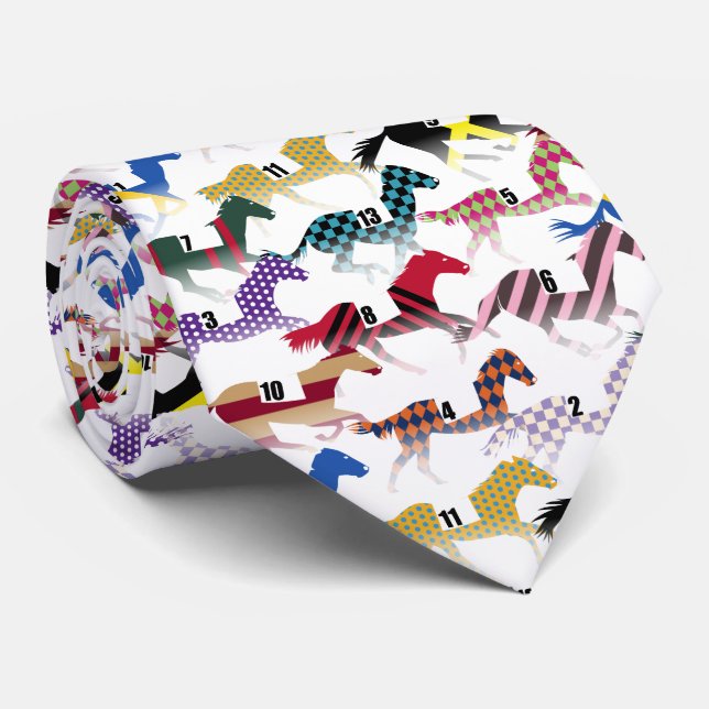 Off to the Horse Races Jockey Silk Pattern Neck Tie (Rolled)