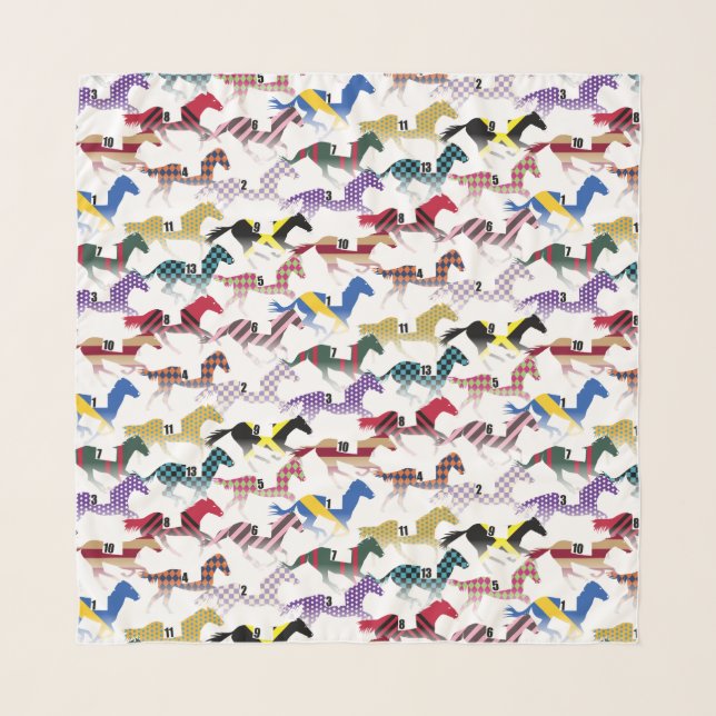 Off to the Horse Races Jockey Silk Pattern Scarf (Front (Horizontal))