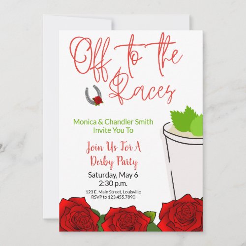 Off to the Races Horse Racing Party Red Roses Invitation