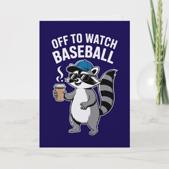 Off to Watch Baseball Raccoon Car Card (Front)