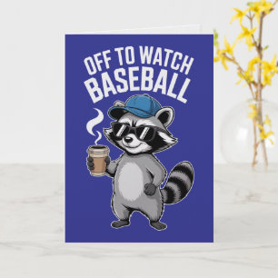Off to Watch Baseball Raccoon Card