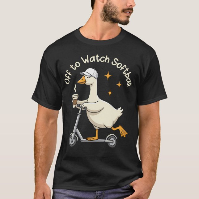 Off To Watch Softball Goose Funny T-Shirt (Front)