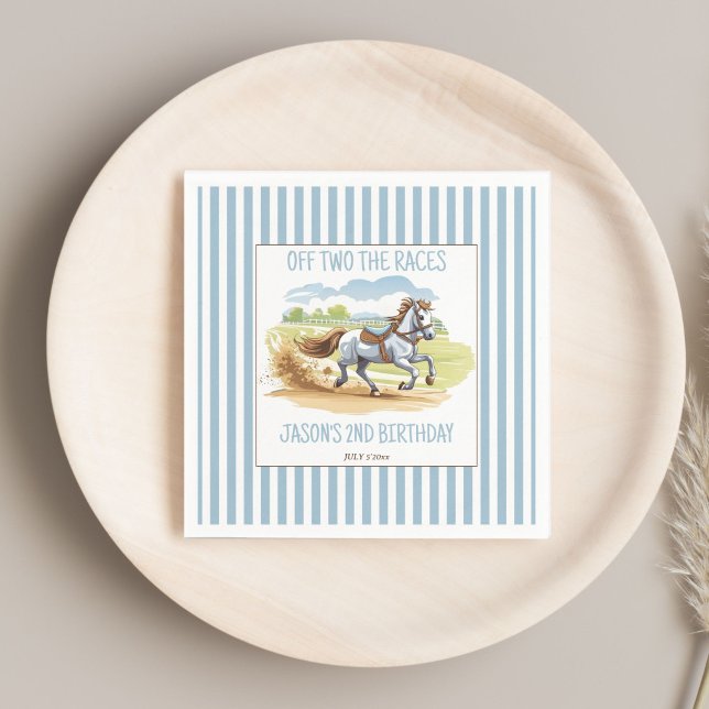 Off two the races equestrian birthday printed napkins (Off two the races horses equestrian pony birthday party printed napkins personalized tableware decor)