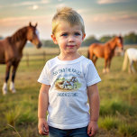 Off two the races equestrian derby party printed toddler t-shirt<br><div class="desc">Off two the races horse equestrian derby pony horse themed birthday party printed t-shirt,  cute racing horse pony galloping on a race track personalized equestrian party t-shirth birthday photo props photoshoot t-shirt</div>