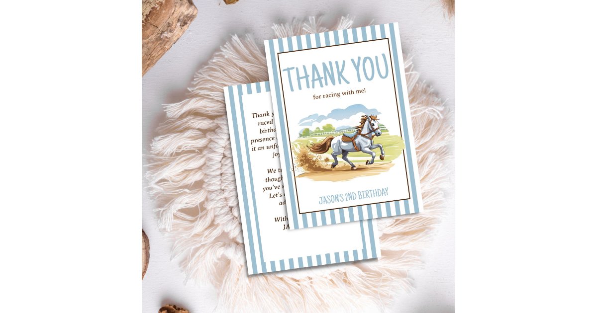 Off two the races horse equestrian derby birthday thank you card | Zazzle
