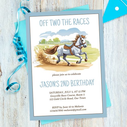 Off two the races horse equestrian pony birthday invitation