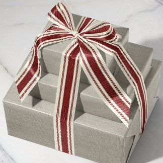 Off-White and Deep Red Ticking Tape Ribbon
