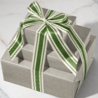 Off-White and Forest Green Ticking Tape Ribbon