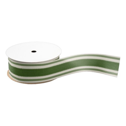 Off_White and Forest Green Ticking Tape Ribbon