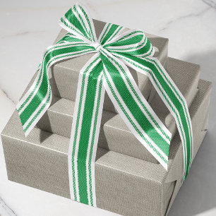 Off-White and Green Ticking Tape Ribbon
