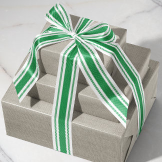 Off-White and Green Ticking Tape Ribbon