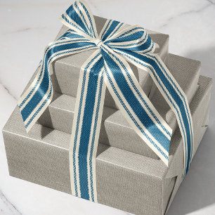 Off-White and Navy Blue Ticking Tape Ribbon
