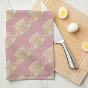 Off White and Pink Teacup Tea Towel