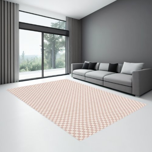 Off White and Rose Pink Checkered Pattern Area Rug